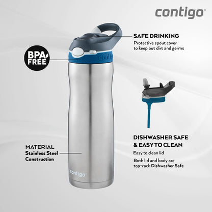 Contigo 49 Water Bottle Ashland Chill Silver 590ml