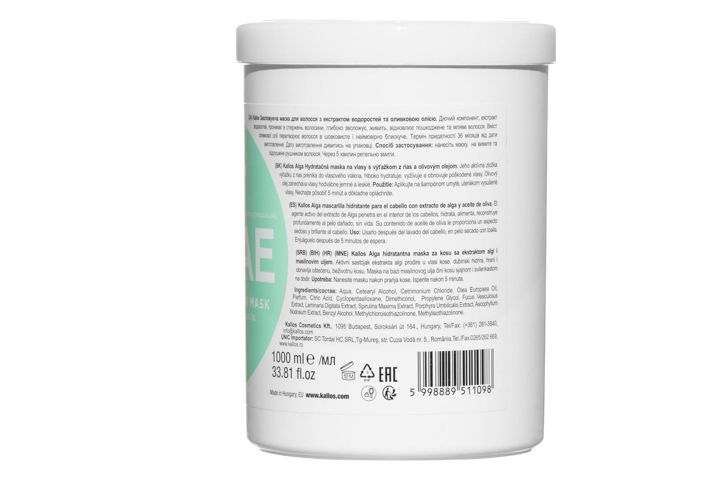 Kallos Algae Moisturizing Mask 1000ml