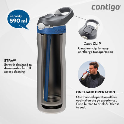 Contigo 49 Water Bottle Ashland Chill Silver 590ml
