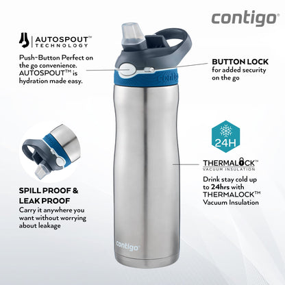 Contigo 49 Water Bottle Ashland Chill Silver 590ml