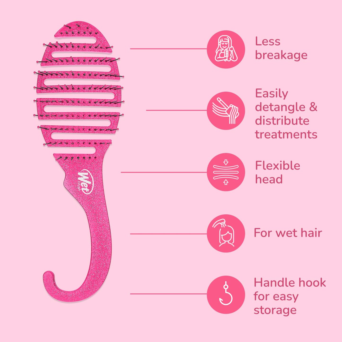 Wet Brush Shower Detangler Glitter Pink