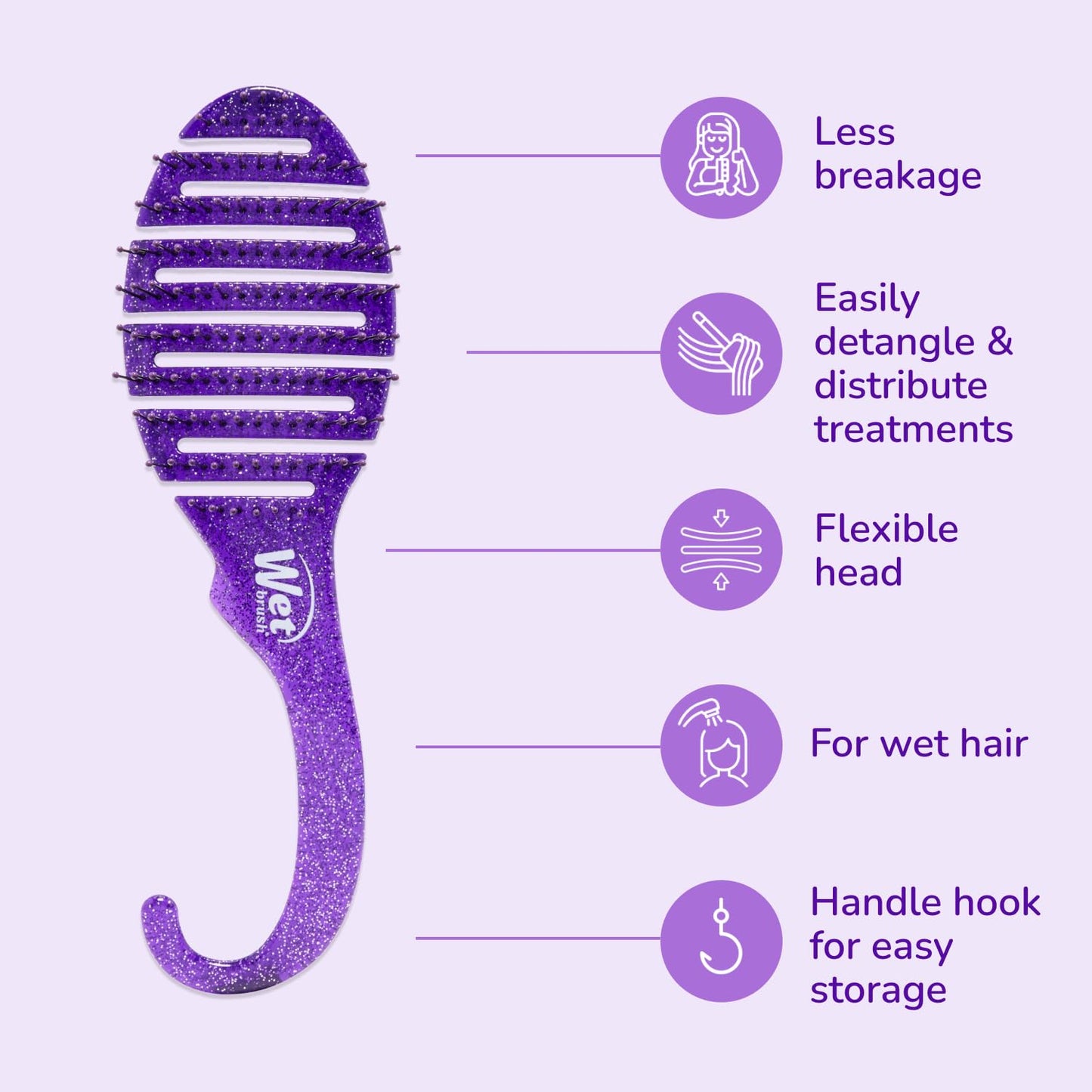 Wet Brush Shower Detangler Glitter Purple