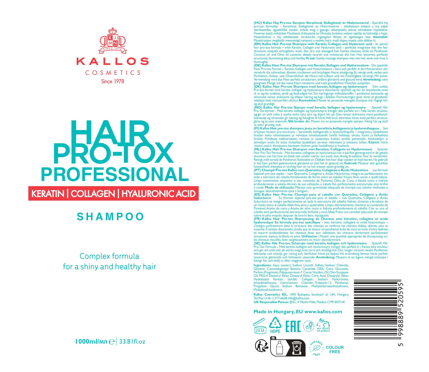 Kallos Hair Pro-Tox Shampoo 1000ml