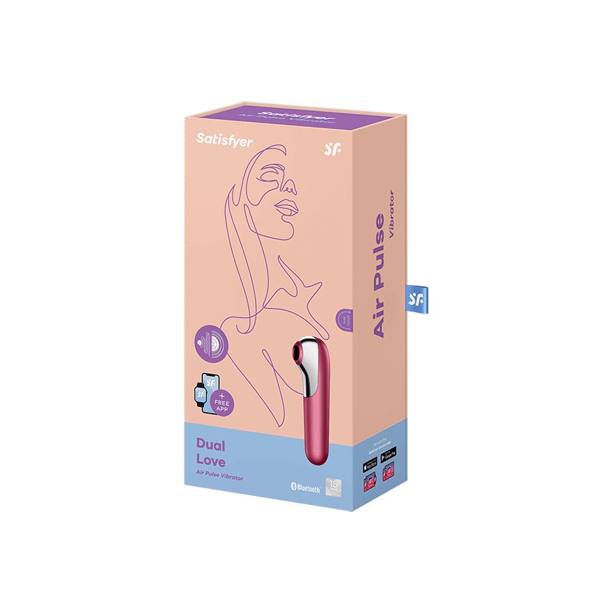 Vakuumsko-valovni vibrator za klitoris Satisfyer Dual Love Connect App temno rdeč